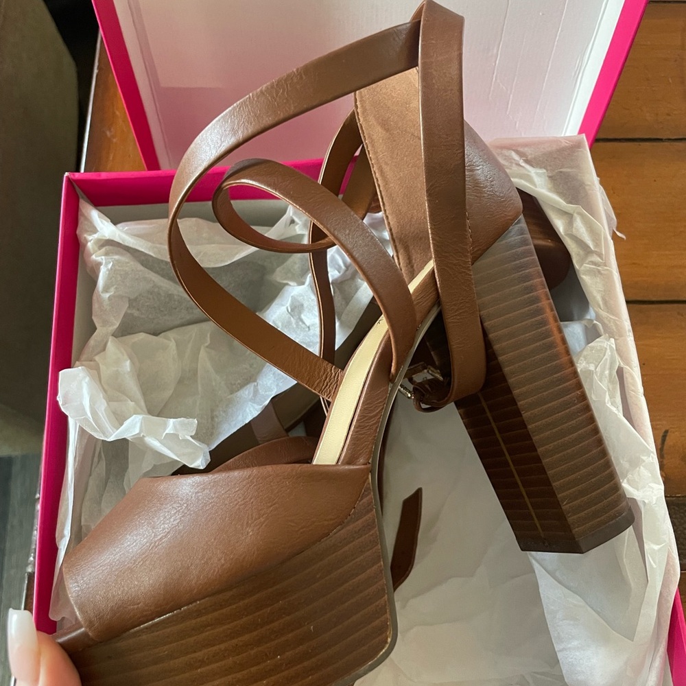 Shoe Dazzle Brown Chunky Heels with Ankle Strap